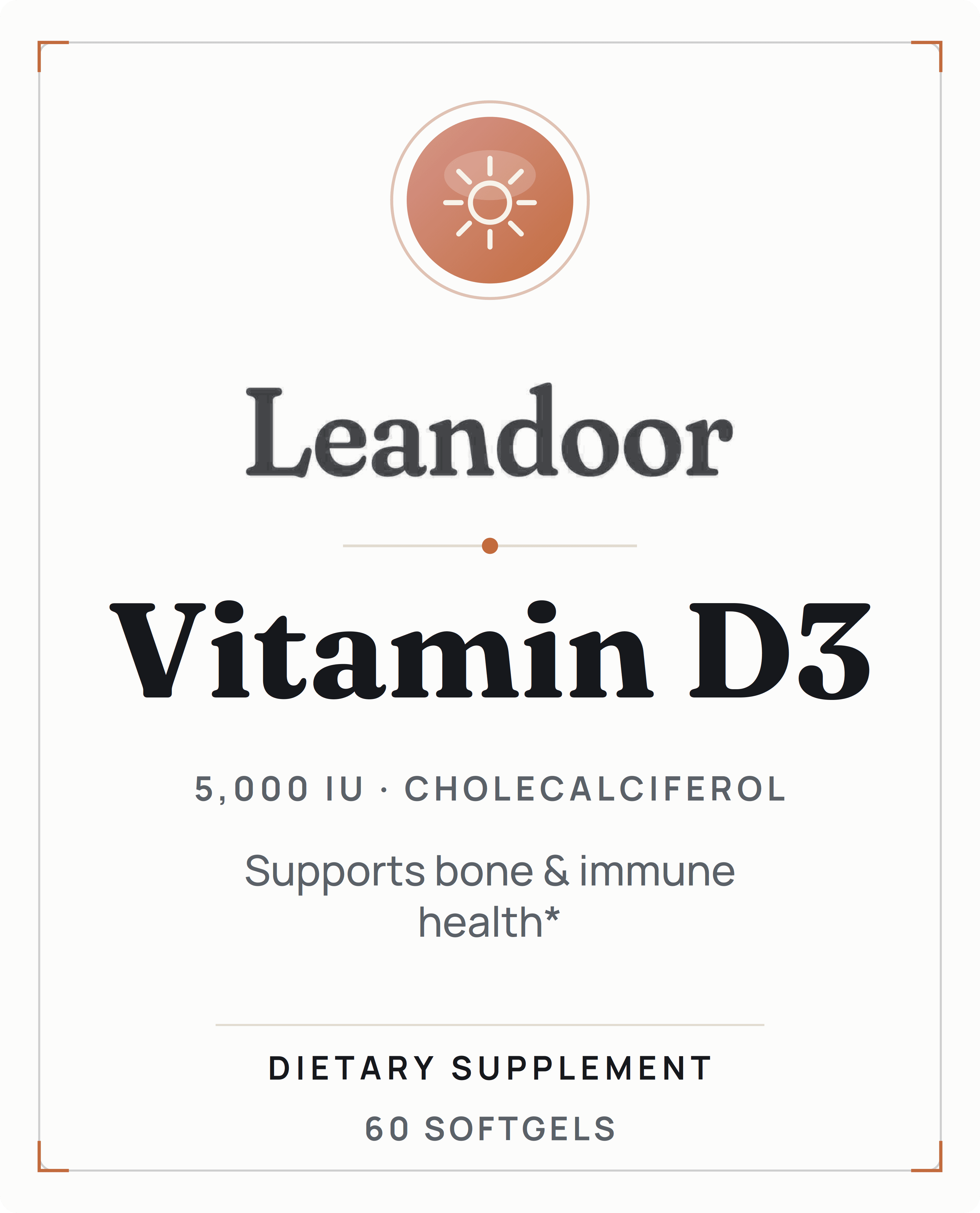 Leandoor Vitamin D3 5,000 IU · 60 — front