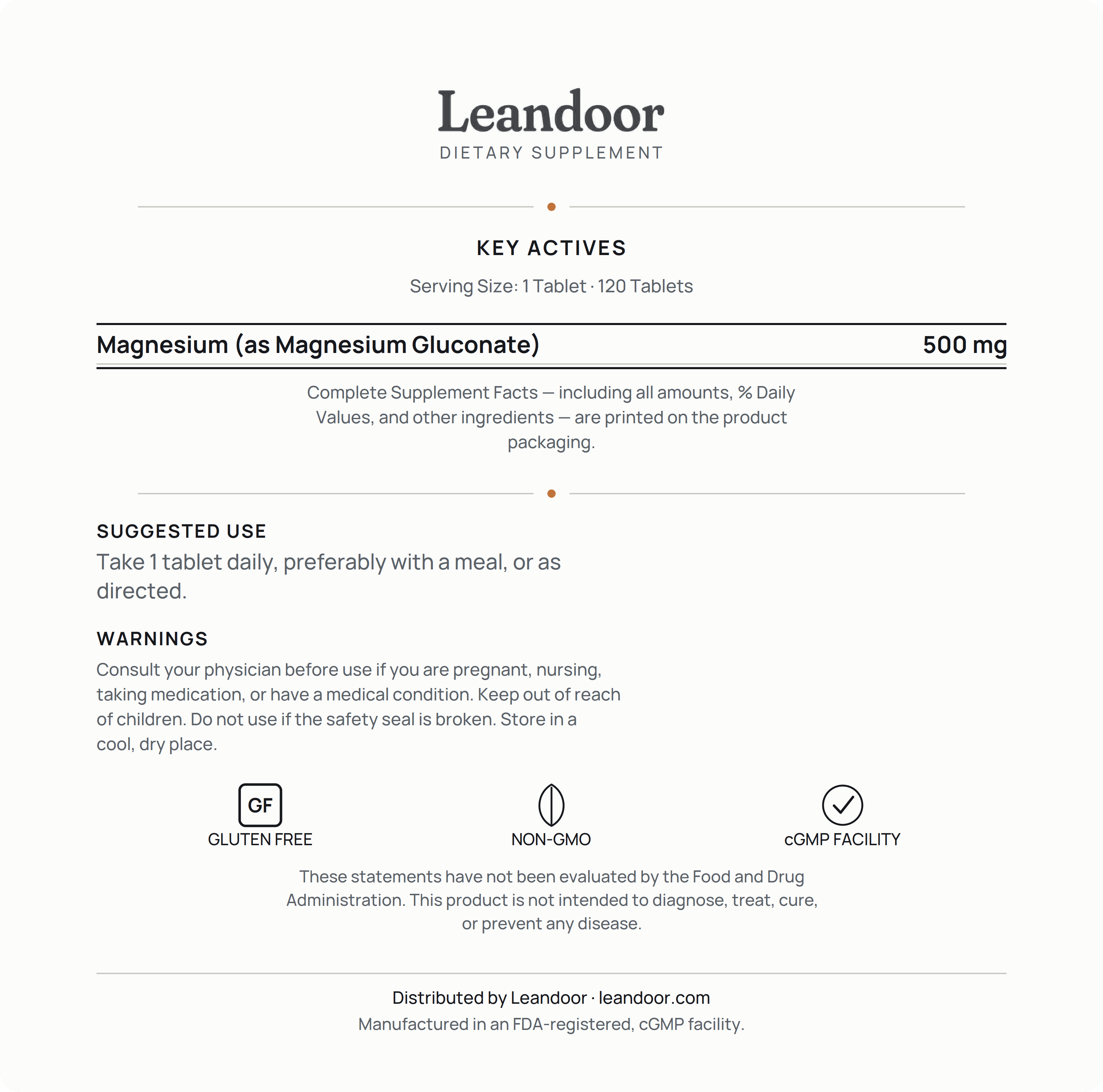 Leandoor Magnesium · 120 — back label