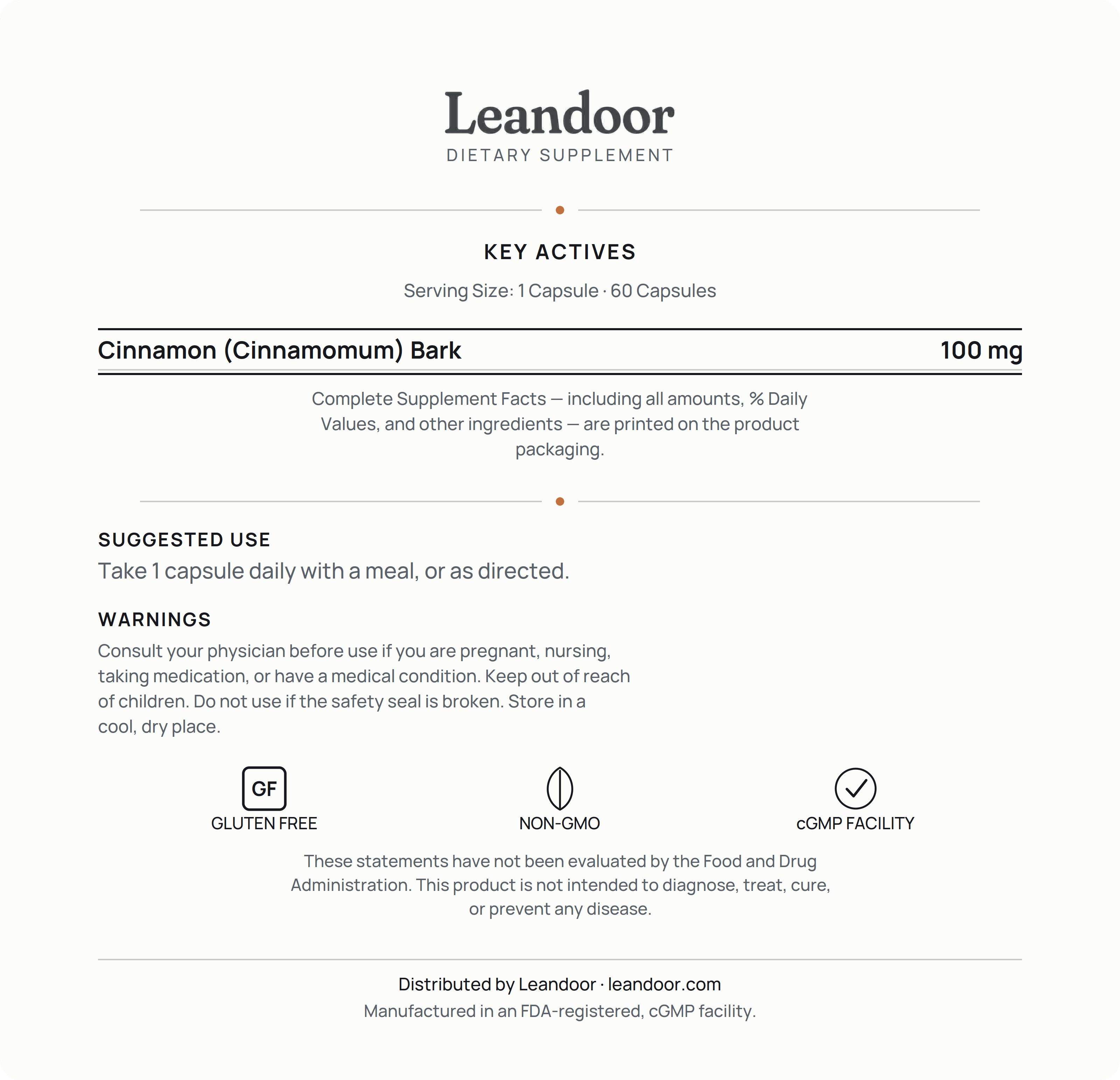 Leandoor Cinnamon · 60 — back label