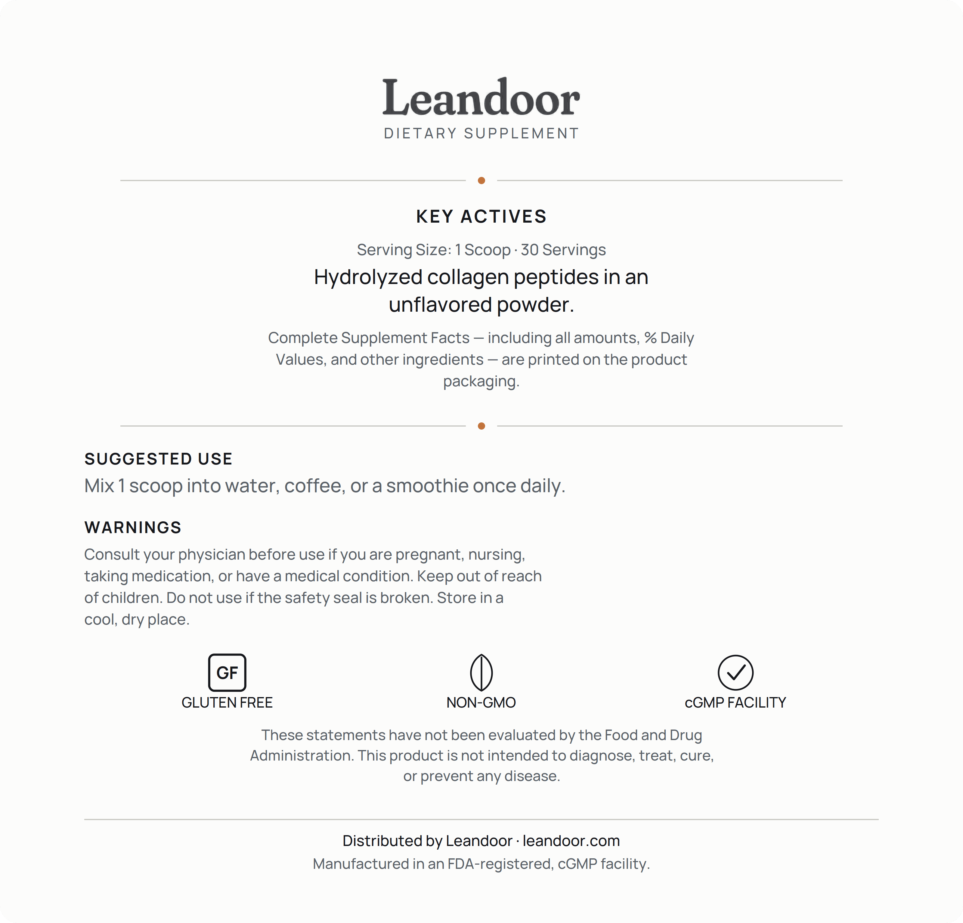 Leandoor Collagen Peptides · 30 srv — back label