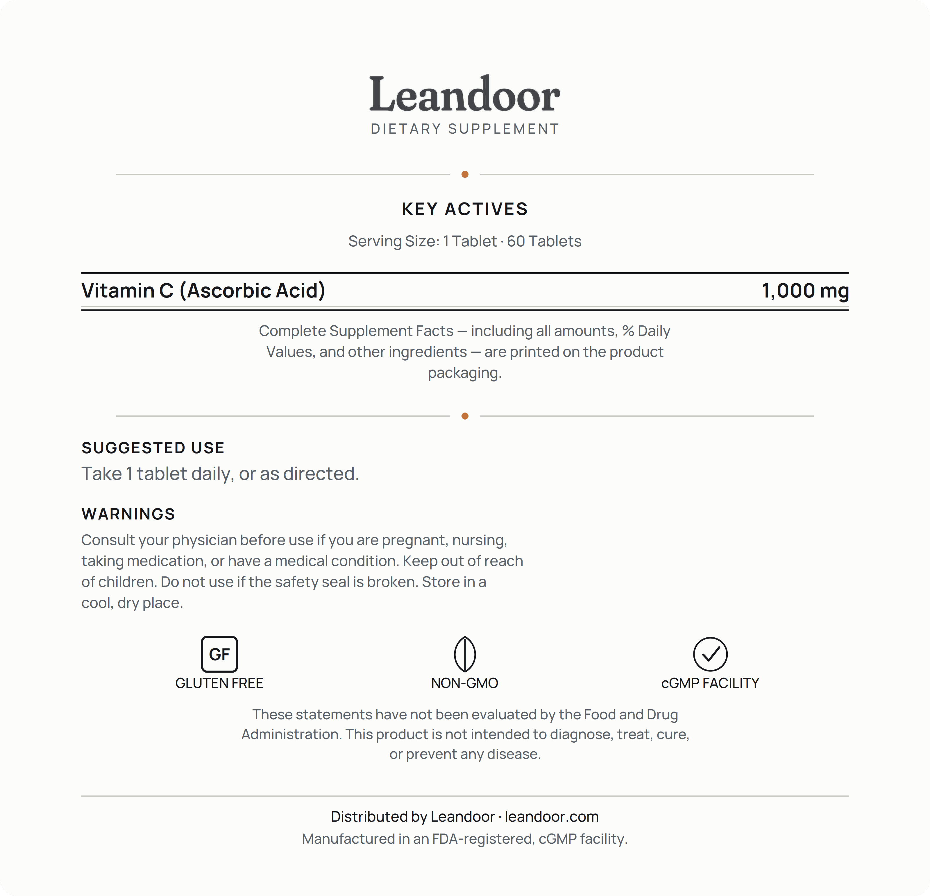 Leandoor Vitamin C · 60 — back label