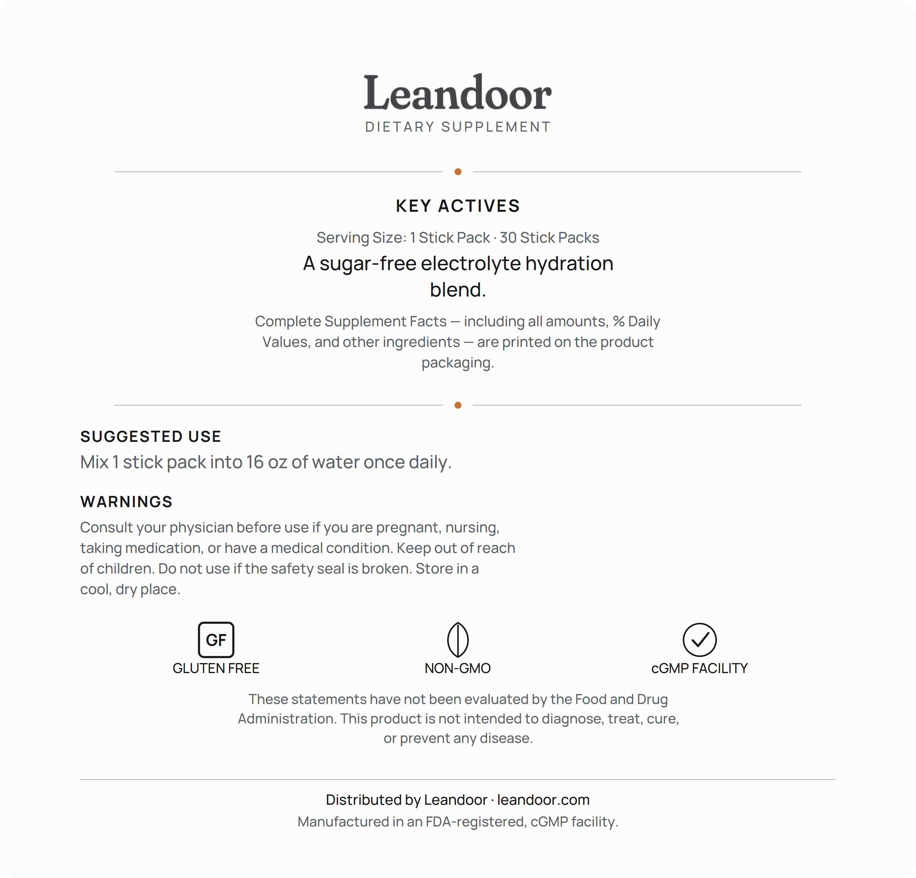 Leandoor Electrolytes · 30 — back label