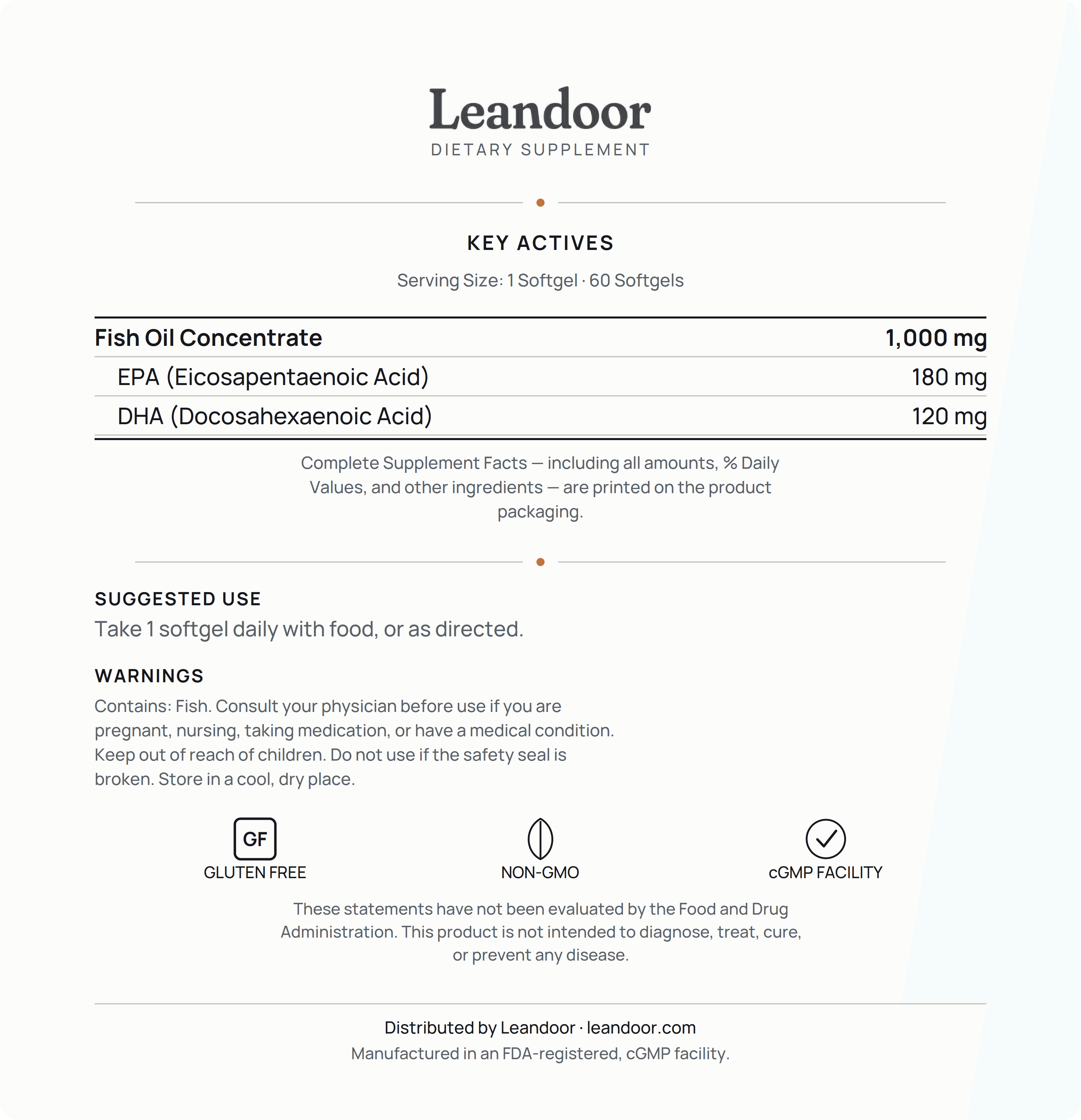 Leandoor Omega-3 · 60 — back label