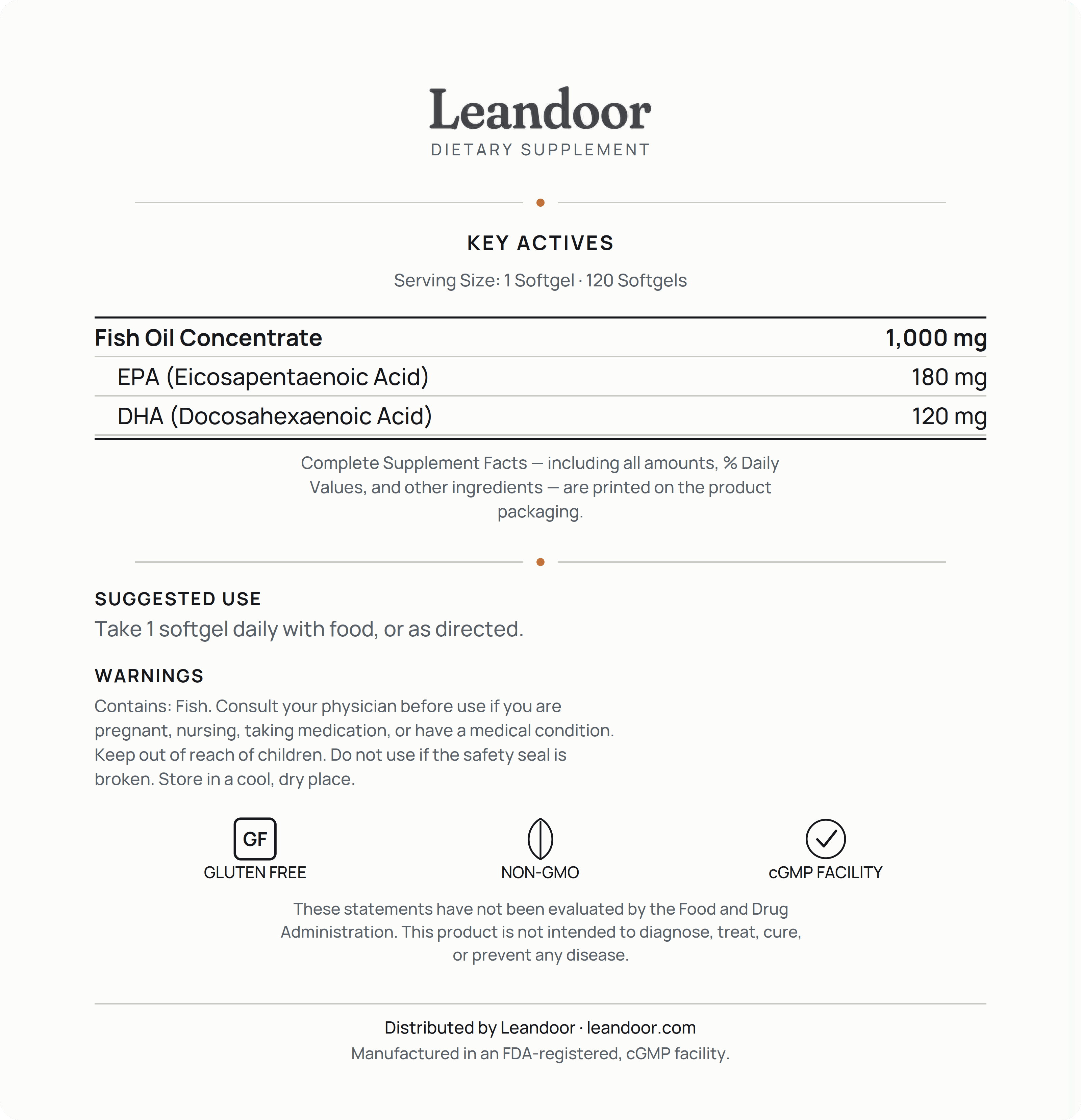 Leandoor Omega-3 · 120 — back label