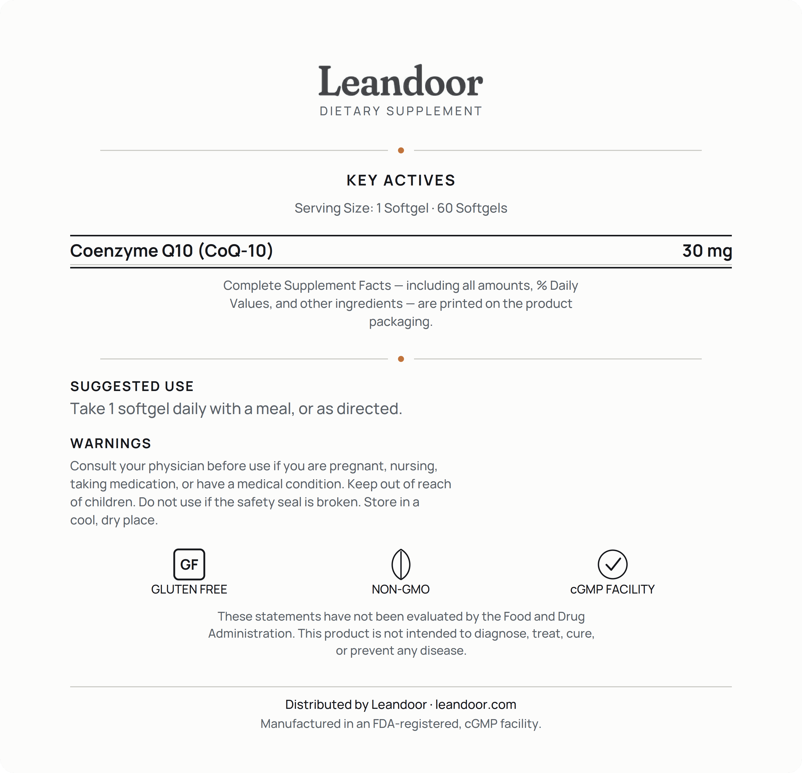 Leandoor CoQ-10 · 60 — back label
