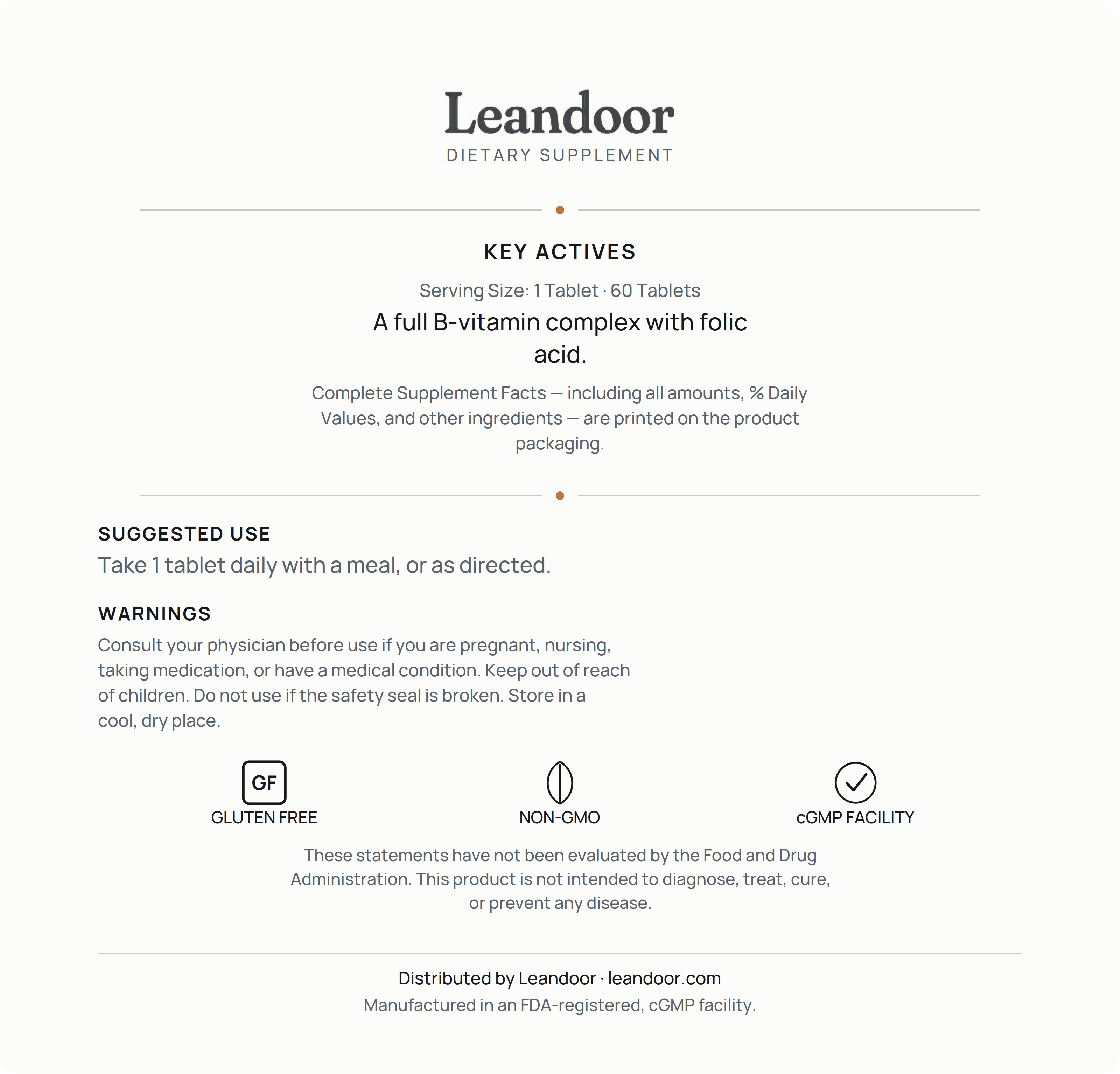 Leandoor B-Complex · 60 — back label