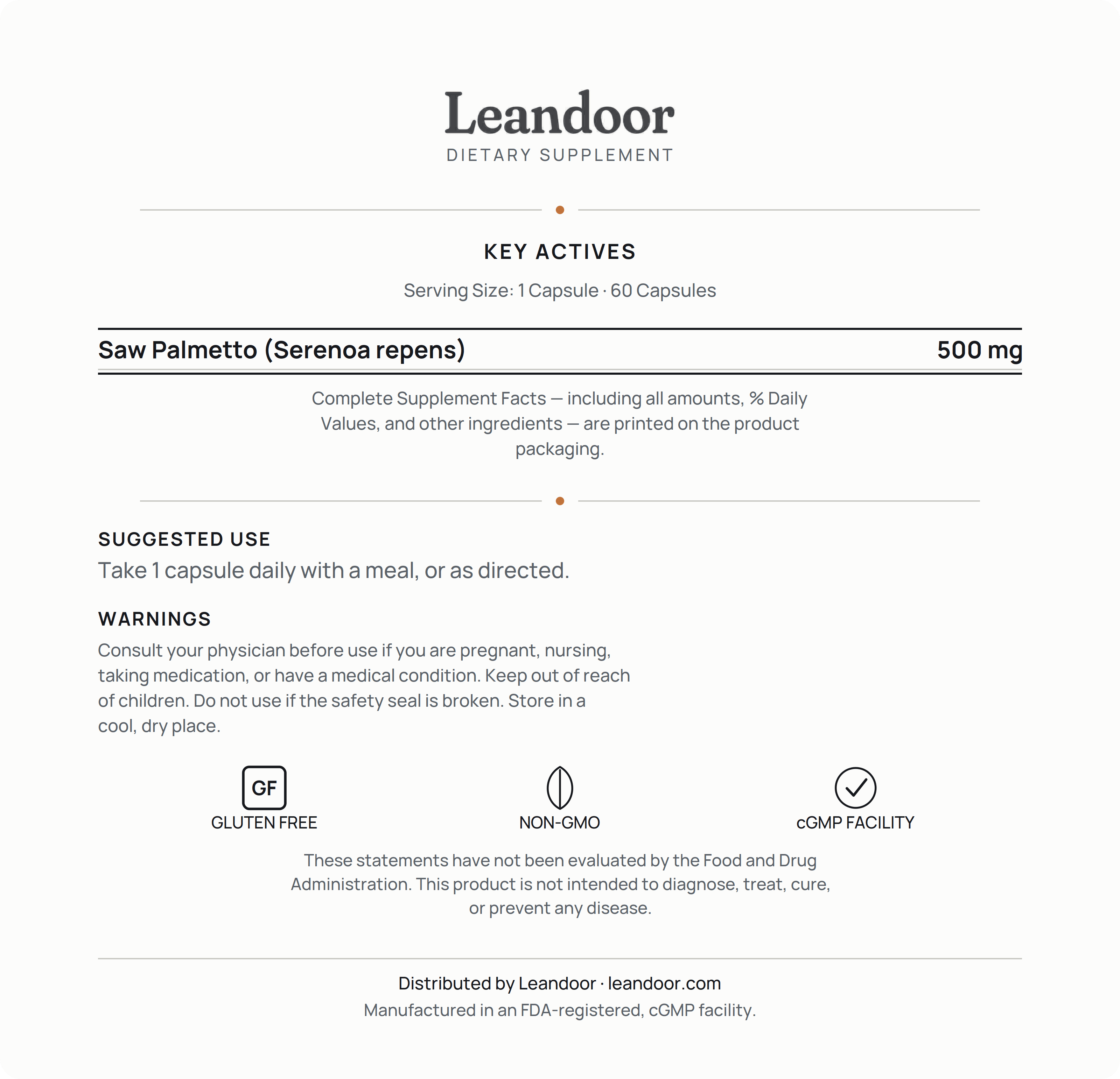 Leandoor Saw Palmetto · 60 — back label