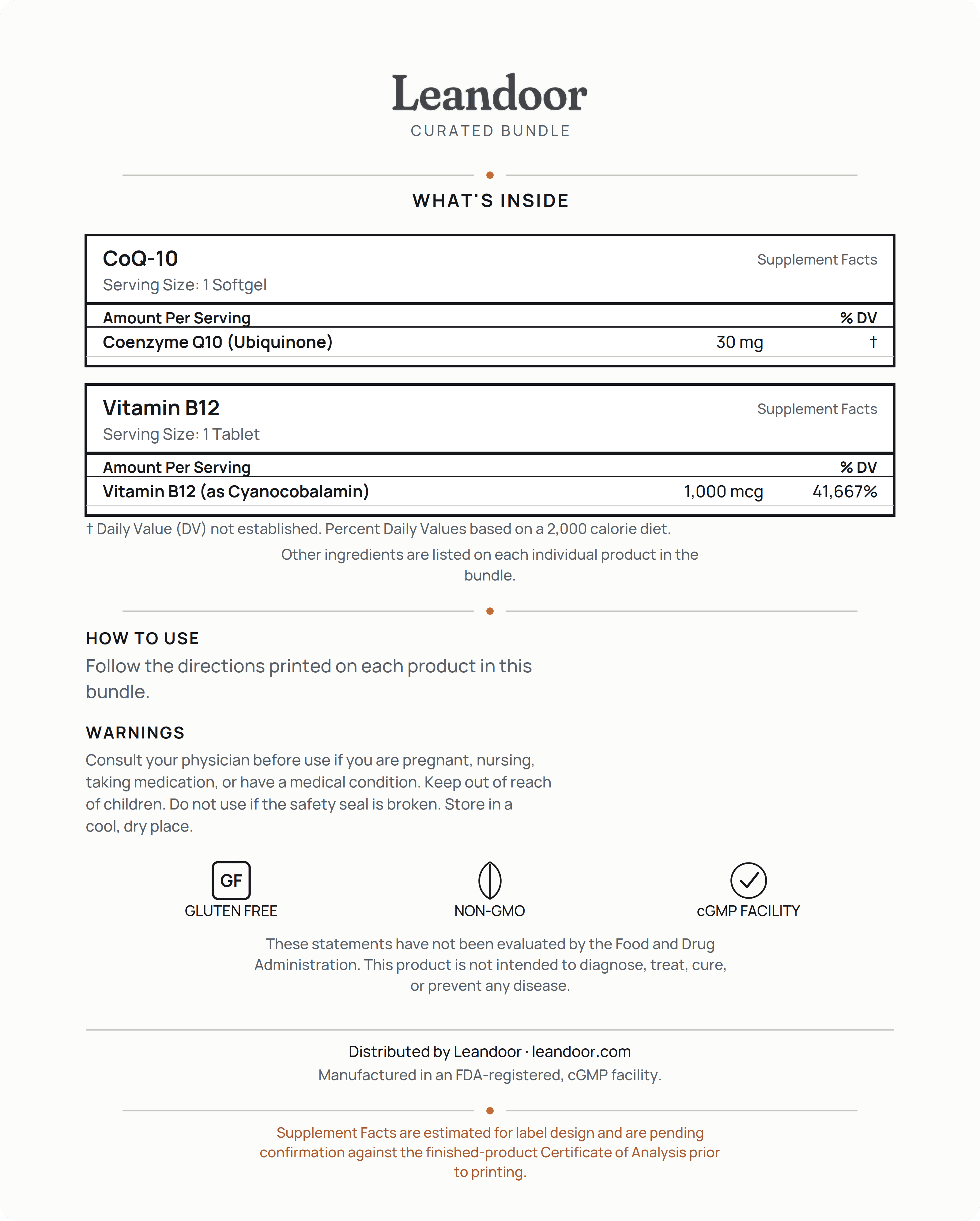 Cellular Longevity  (CoQ-10 + Vitamin B12) — back label