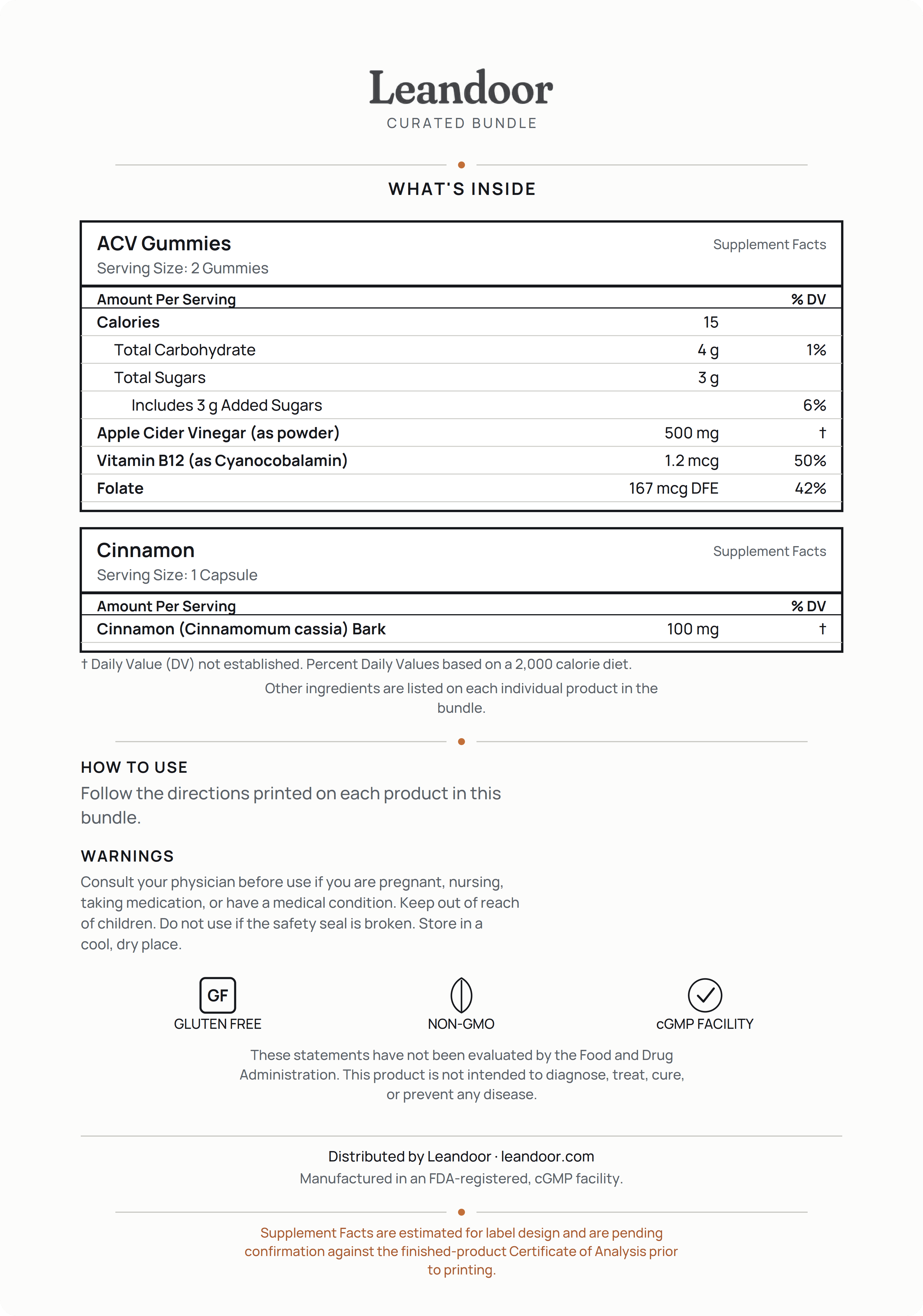 Metabolic Essentials  (ACV + Cinnamon) — back label